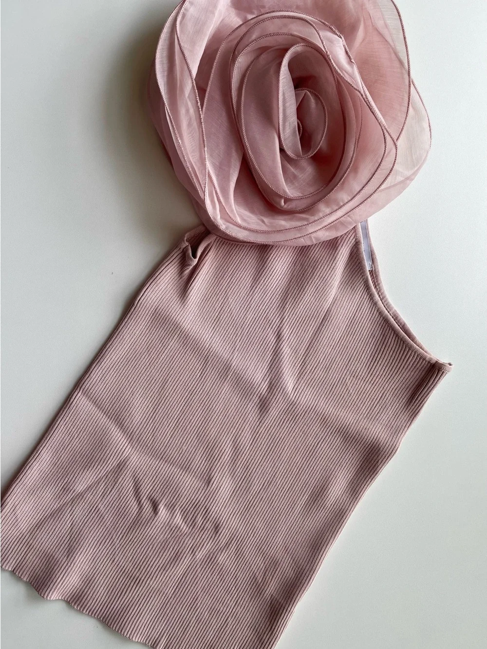 Zara One-Shoulder Ribbed Tank Top - Light Pink - Picture 3 of 3